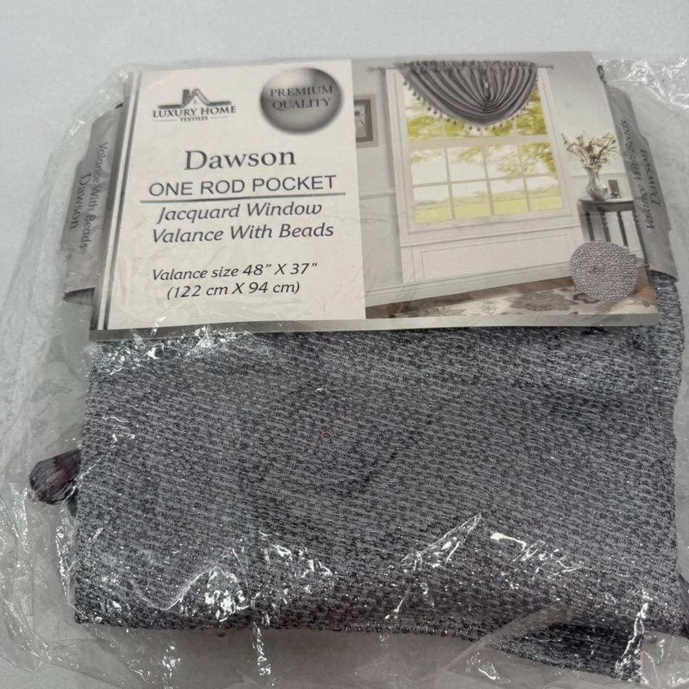 One Rod Pocket Valance Beaded Trim Jacquard Window Treatment 48x37 Dawson